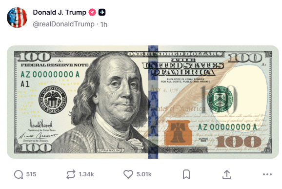 Donald Trump 100 Dollar Note